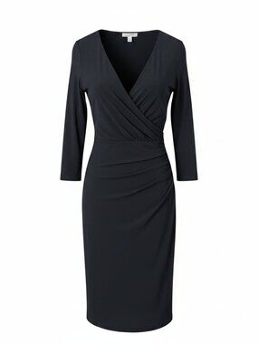 Joseph Ribkoff Navy Faux Wrap Dress | Ruched Waist | Size 8 | Classic Workwear
